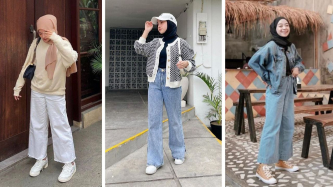 10 Inspirasi OOTD Hijab dengan Celana Kulot Jeans, Tampil Stylish