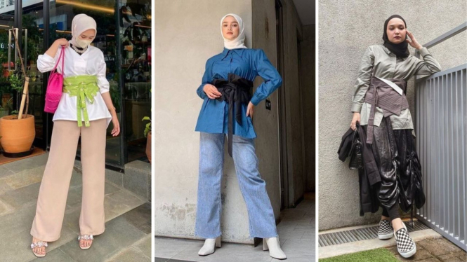 12 Inspirasi OOTD Aksesoris Obi Belt dengan Hijab Tampil Kekinian!