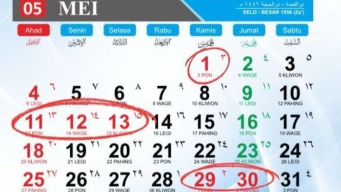 Kalender bulan Mei 2025