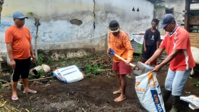 Juma'ari (kiri) mengumpulkan butiran kotoran kambing