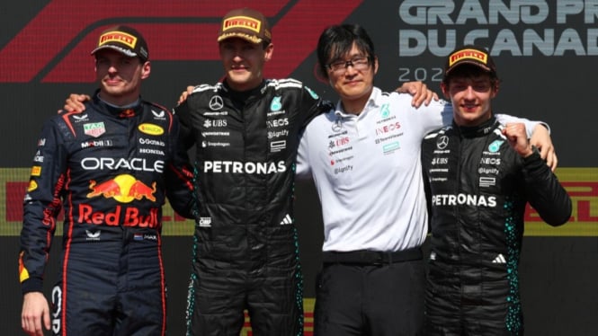 Kimi Antonelli (paling kanan) cetak rekor di GP F1 Kanada.