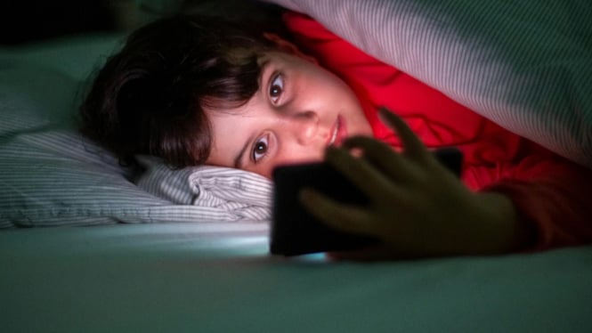Ilustrasi ketika seseorang menggunakan smartphone pada malam hari.