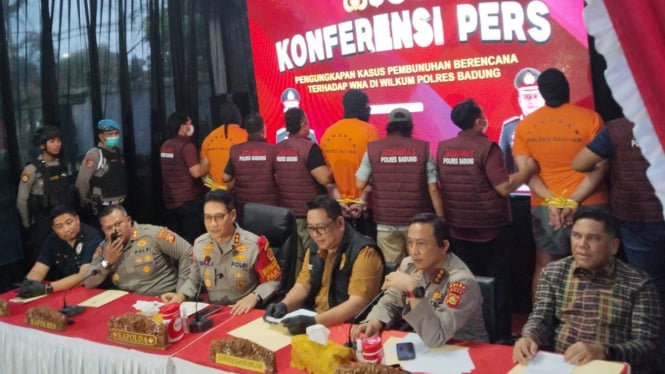 3 tersangka dihadirkan dalam jumpa pers di Mapolres Badung