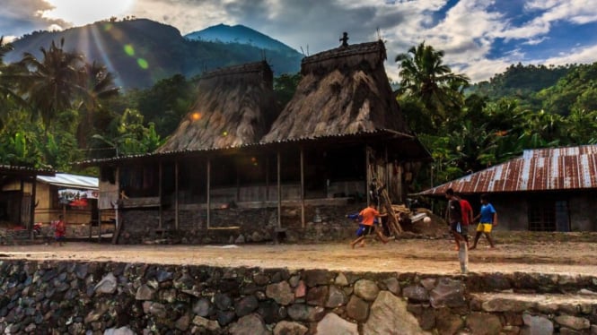 Kampung adat Gurusina dengan deretan rumah Sa’o.