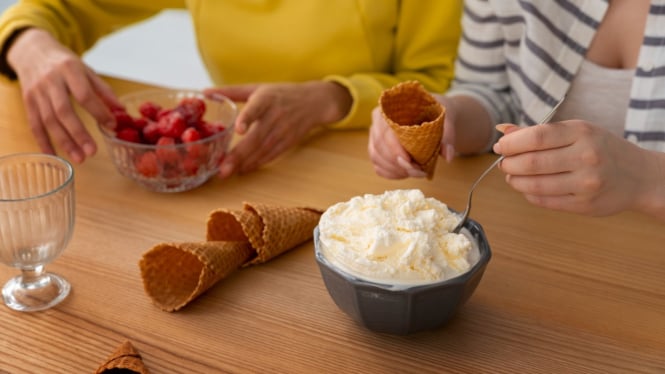 Es krim homemade 3 bahan siap disajikan