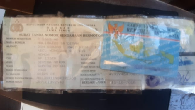 Surat kendaraan milik Imron yang raib dijarah pencuri