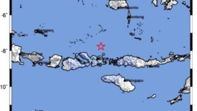 Peta titik gempa bumi guncang Bima, NTB.