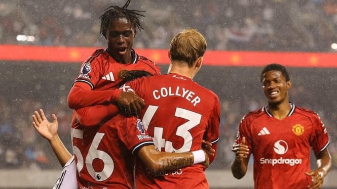 Pemain Manchester United merayakan kemenangan 4-1 atas Bournemouth
