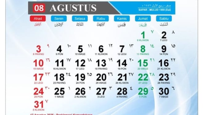 Kalender bulan Agustus 2025