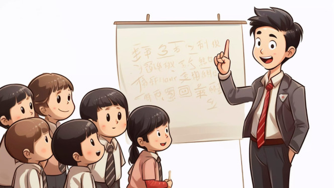 Ilustrasi guru dan murid.