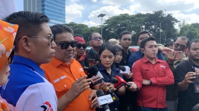 Said Iqbal memberi keterangan pers terkait aksi buruh di DPR