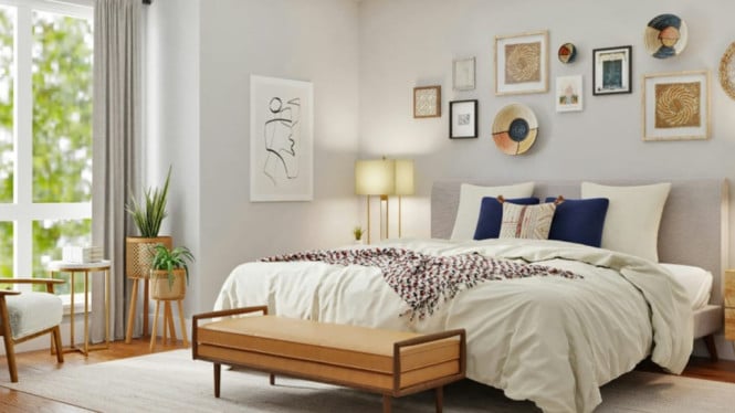 Ilustrasi kamar dengan dekorasi aesthetic