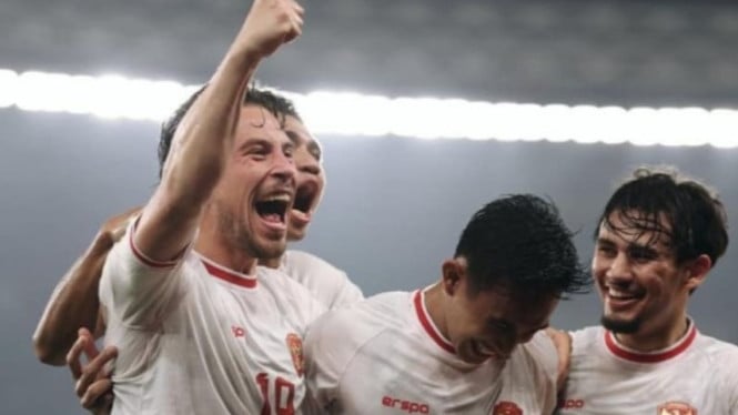 Pemain Timnas Indonesia rayakan kemenangan