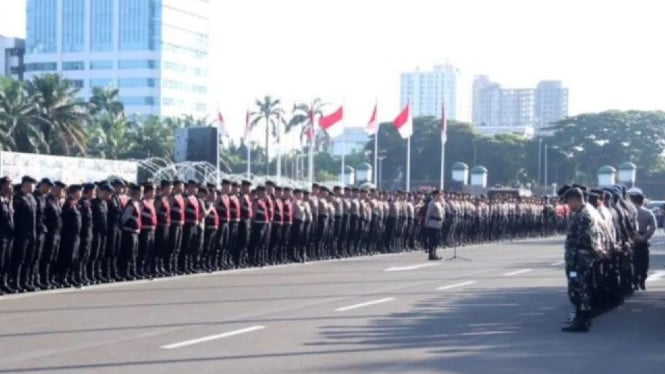 Ribuan personel gabungan melaksanakan apel pengamanan demo
