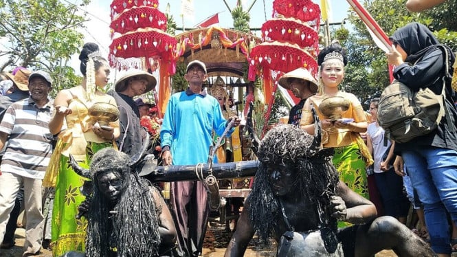 Ilustrasi pelaksanaan tradisi Kebo-keboan di Alasmalang, Banyuwangi