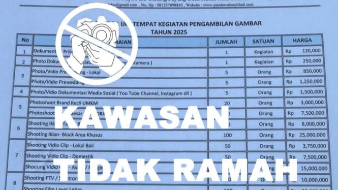 Tarif foto dan video di Pantai Gunung Payung Bali