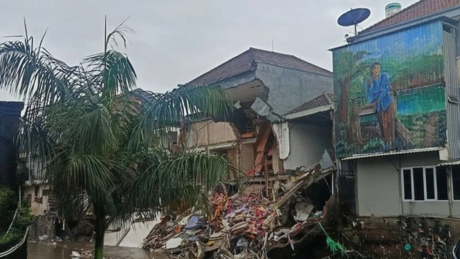 Salah satu rumah  terdampak banjir di Denpasar