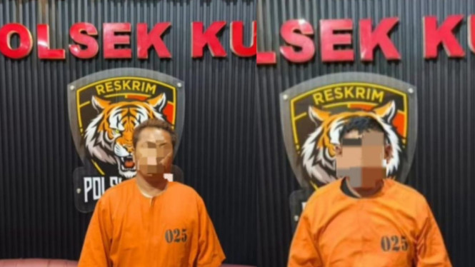 Kedua pelaku saat diamankan petugas di Polsek Kuta.