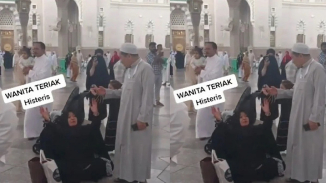 Tangkap layar video wanita teriak histeris di Masjid Nabawi