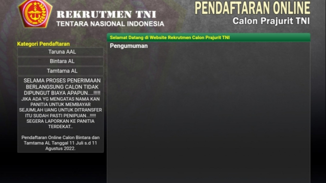 Link pendaftaran rekrutmen TNI AL