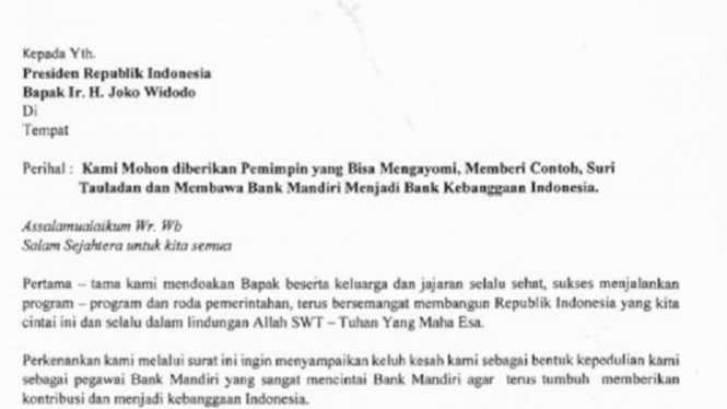 Surat protes pegawai Bank Mandiri