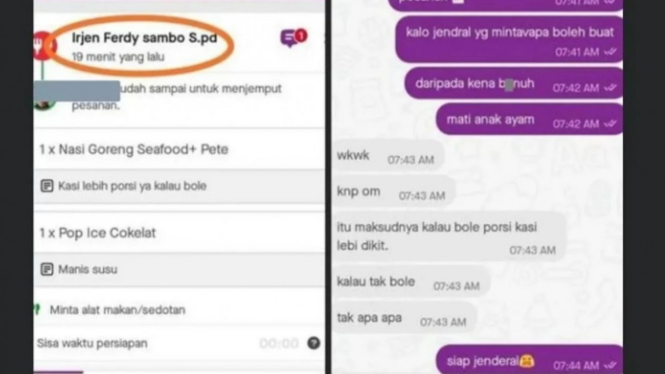 Tangkap layar pesanan Ferdy Sambo