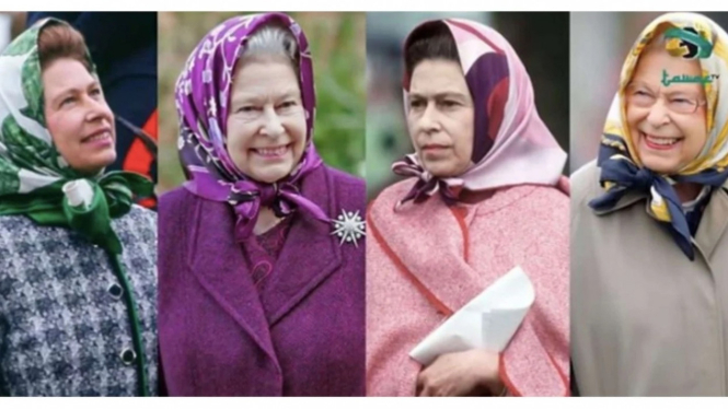 Potret Ratu Elizabeth II seperti mengenakan hijab