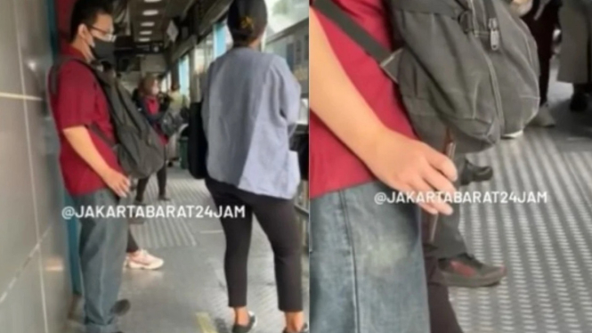 Seorang pria rekam bokong wanita di halte Transjakarta