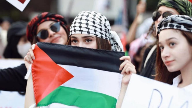Syifa Hadju saat Demo Bela Palestina