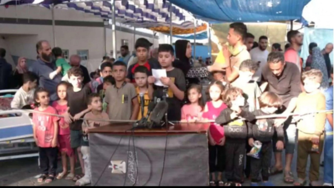 Anak-anak Palestina adakan konferensi pers di Gaza