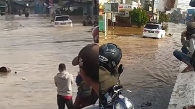 Viral fortuner terjang banjir di Bandung.