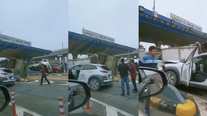Kecelakaan beruntun di Gerbang Tol Halim Utama.