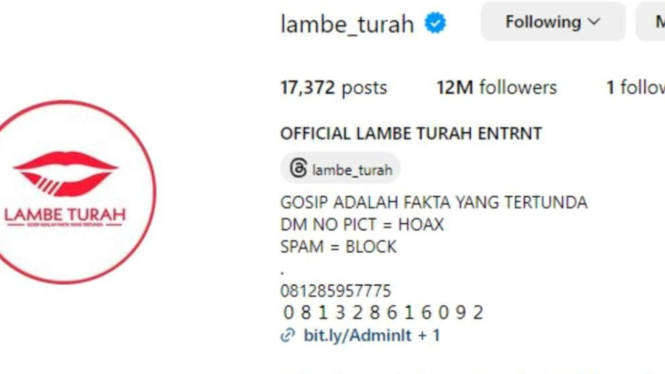 Instagram Lambe Turah.
