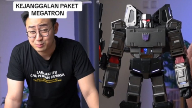 YouTuber Mendy dan robot mainan Megatron.