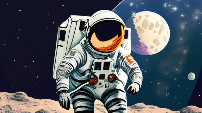 Ilustrasi astronot mendarat di bulan