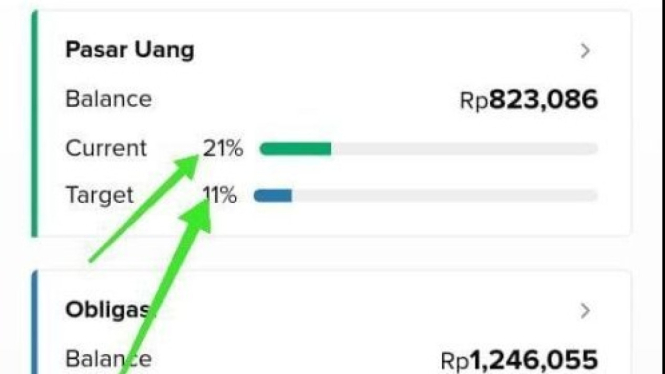 Tampilan portofolio investasi di Bibit