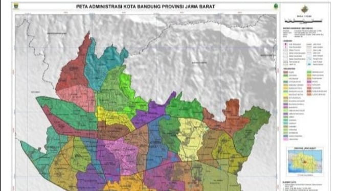 Peta administrasi Bandung, Jawa Barat.