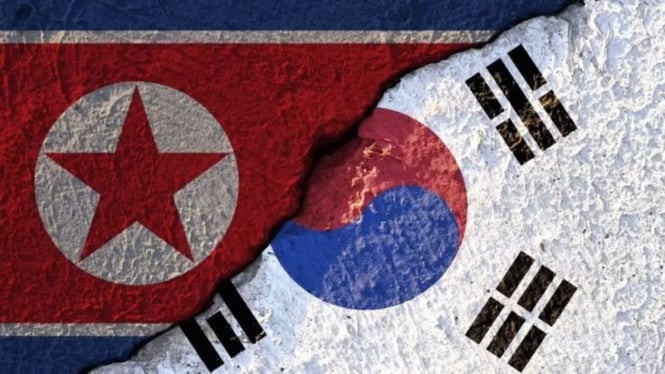 Bendera Korea Utara dan Korea Selatan