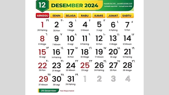 Ilustrasi kalender Desember 2024