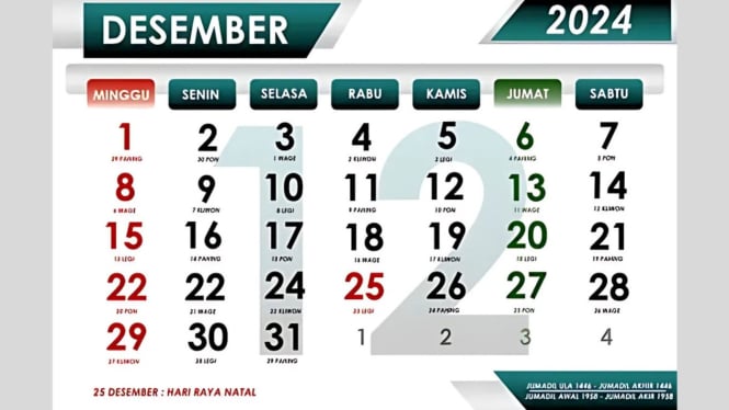 Ilustrasi kalender Desember 2024