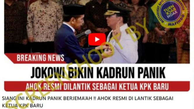 CEK FAKTA: Ahok dilantik jadi ketua KPK yang baru.