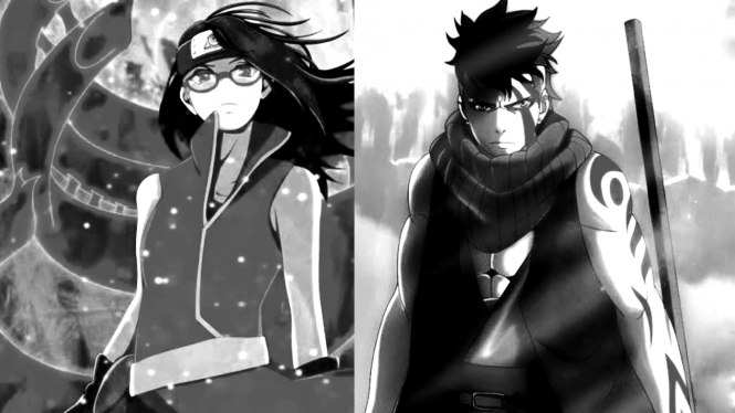 Uchiha Sarada (Kiri) dan Kawaki (Kanan)