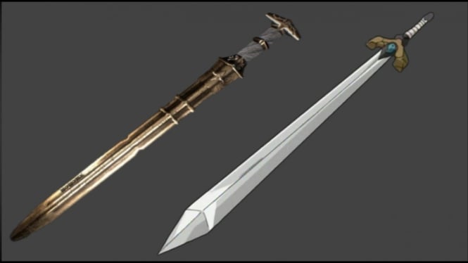 Ilustrasi Pedang Kusanagi Jepang (kiri) Kusanagi anime (kanan)