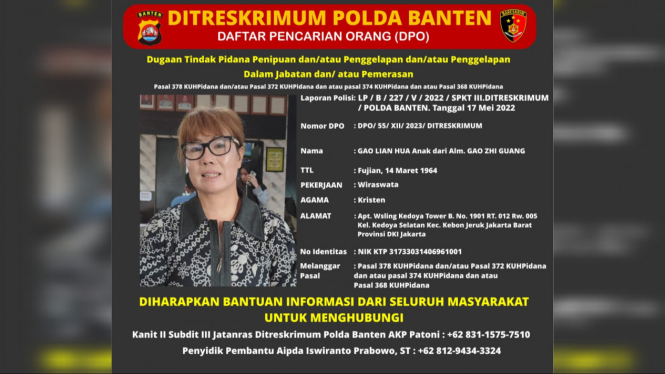 Daftar Pencarian Orang (DPO) alias Buronan Polda Banten.