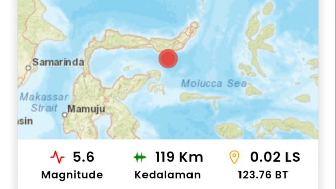 Potongan Layar Gempa Bumi dari Aplikasi InfoBMKG