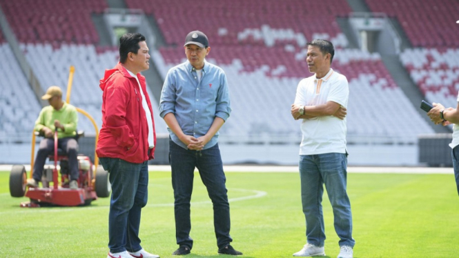 Ketua Umum PSSI, Erick Thohir, di Stadion Utama Gelora Bung Karno