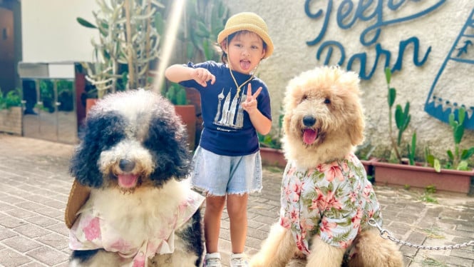 Seorang anak bersama hewan peliharaan
