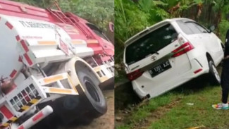 Kecelakaan Beruntut: Mobil dan Truk Terperosok ke Saluran Drainase di Jalan Raya Tapen, Banjarnegara