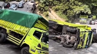 Truk Terguling di Jalur Ekstrem Sitinjau Lauik, Muatan Berserakan dan Arus Lalu Lintas Sempat Tersendat