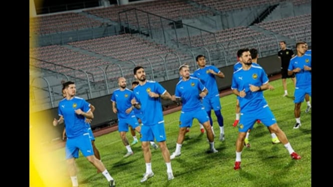 Pemain naturalisasi Malaysia saat sesi latihan